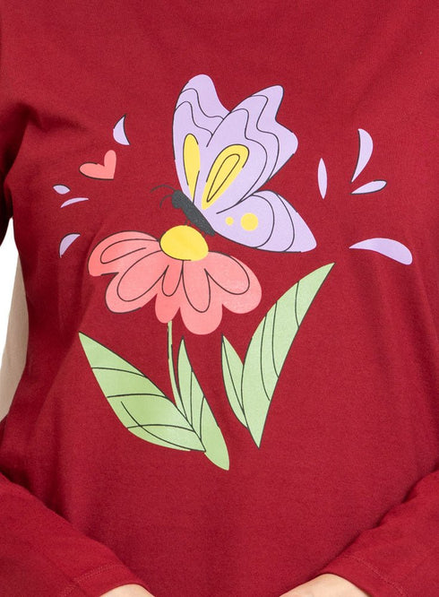 Brick Red Printed Long - Sleeve Design 10 - Khotwh